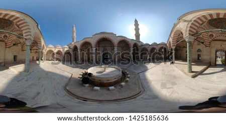 The 360 degrees picture  of the Sultanahmet Camii, Blue mosque, in Istanbul, Turkey. 360 panorama pictures.