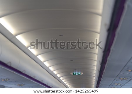 Exit lightbox signage on airplane, escape way of life. way to survive concept