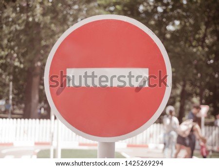 Prohibition traffic sign, stop sign in a parkland