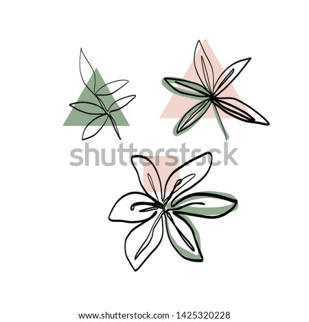 botanical element drawn one continuous line, minimalistic simple organic natural element isolated on white background. Ecology logo, nature concept design 