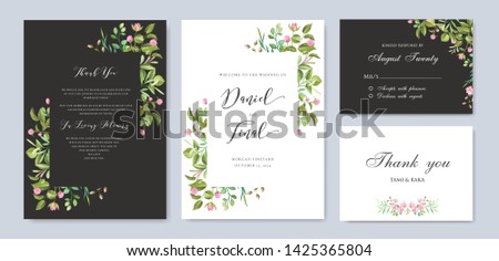 wedding card template with colorful floral and leaves wreath