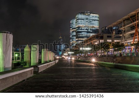 The famous Darling Harbor pier, Sydney, Australia, at night without people