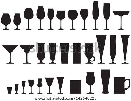 Set of silhouette images of glass glasses for different drinks Royalty-Free Stock Photo #142540225