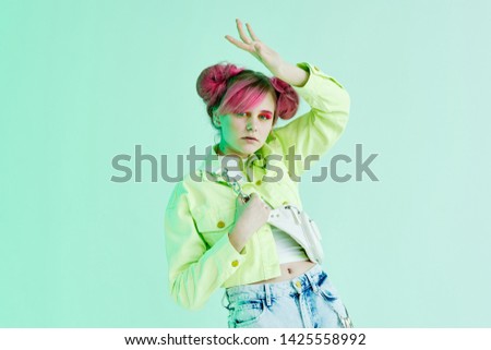 neon woman with pink hair fashion style