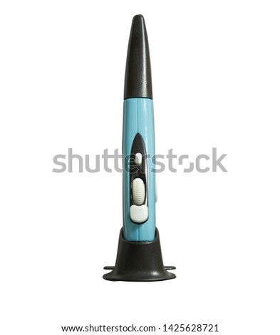 Wireless pen mouse on stand for using with computer , front view on isolated white background