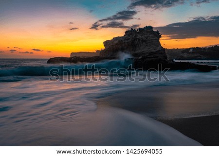 Klayar beach sunset in high resolution images, its most beautiful beach in south of Pacitan city, East Java, Indonesia. This rocks known as submarine island.