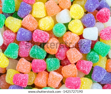 background texture - full frame close up of colorful candy gumdrops viewed from above