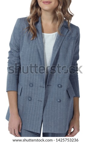 business woman in checked formal jacket close up photo isolated on white back view