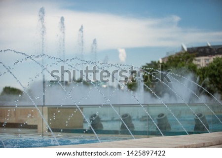 Water fountain on a sunny day at Union Square in Bucharest City