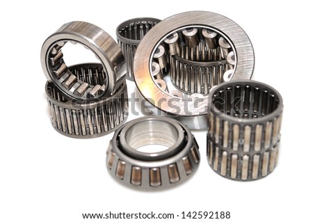 group of roller bearings isolated on white background.