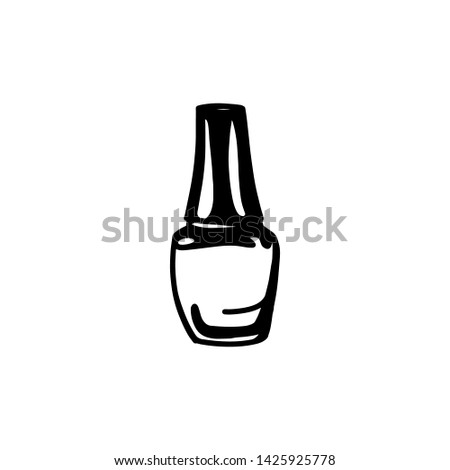 Hand draw nail Polish bottle Icon. Black nail Polish Silhouette isolated on White Background. Template for logo, Nail Studio, nail Polish, cosmetics store.
