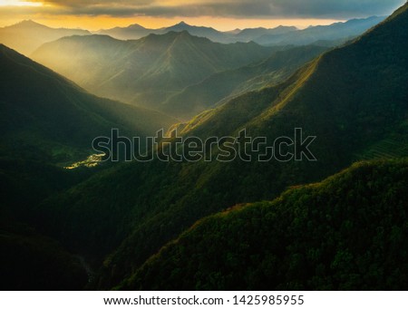 The Light of Nature in Banaue Mountain Province Philippines. With a light of sunrise in the mountain.