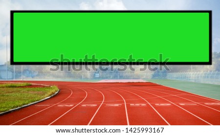 stadium running track, Running track with Empty white digital billboard screen for advertising in sport stadium