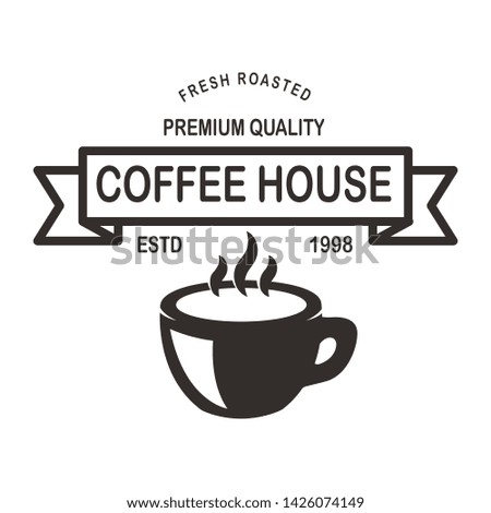 Coffee house emblem template. Design element for logo, label, sign, poster, flyer. Vector illustration