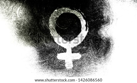 Grunge Venus, female, gender symbol on a high contrasted grungy and dirty, distressed and smudged 4k video background with swirls street style for the concepts of gender equality, women-social issues