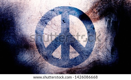 Grunge peace symbol on a high contrasted grungy and dirty, distressed and smudged 4k image background with swirls, street style for the concepts of peace, world peace, no war, protest, and tranquility