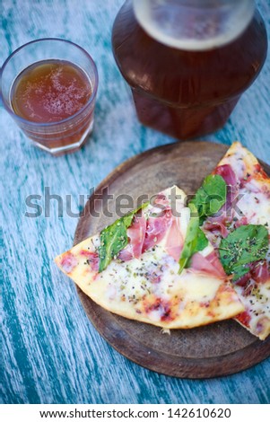 chill beer with jamon pizza color milk coloration pastry tart meat tomato right culture food melt heat temperature dine straight nurture satisfaction supper picture diner no one flavour chilly waste u
