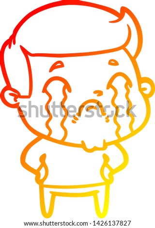 warm gradient line drawing of a cartoon man crying