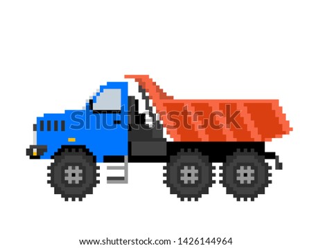 Tipper truck. Isolated on white background. Vector illustration. Pixel art.