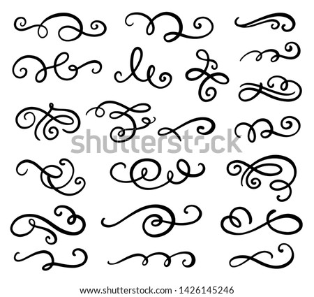 Vector dividers, flourishes, swirls, curls and scrolls set. Calligraphic design elements. Hand drawn ink vintage decoration for wedding invitation, romantic gift card, menu.