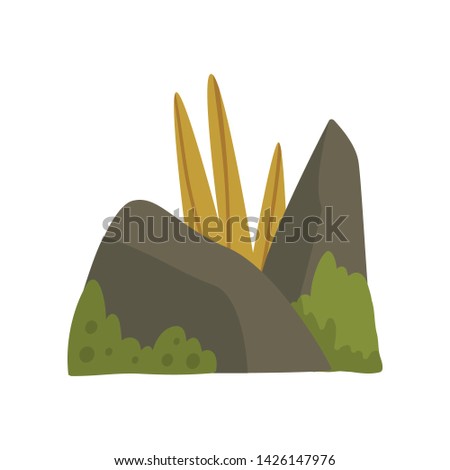 Rock Stones with Moss and Grass, Forest, Mountain Natural Landscape Design Element Vector Illustration
