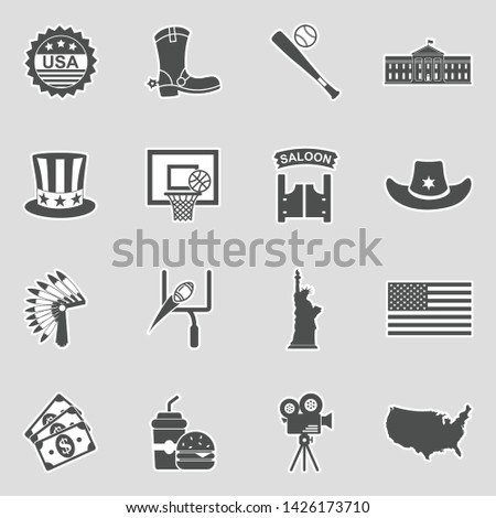 USA Culture Icons. Sticker Design. Vector Illustration.