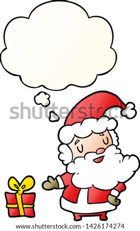 cartoon santa claus with thought bubble in smooth gradient style
