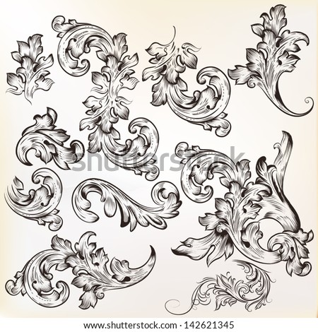 Vector set of swirl vintage ornaments for design