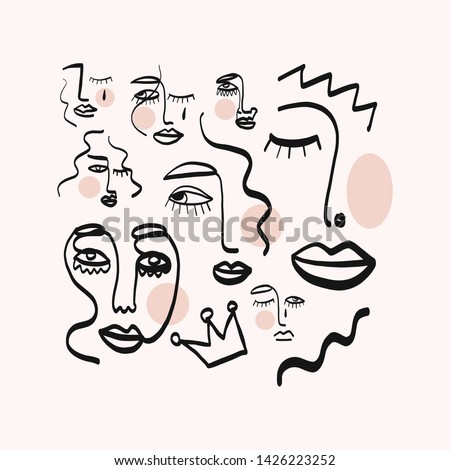 Abstract linear portrait human face. Glamour female emblem. Woman contour drawing. Aesthetic minimalistic concept. Fashion symbol avatar. Vector modern contemporary design Royalty-Free Stock Photo #1426223252