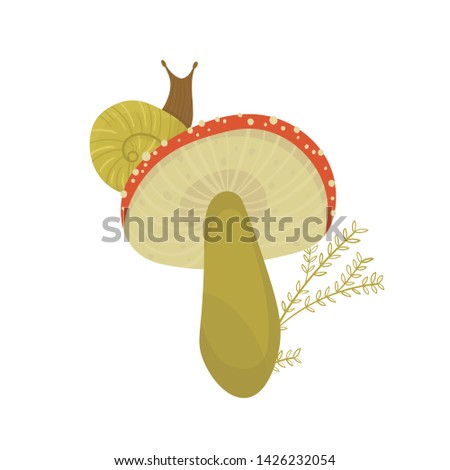 Vector illustration colorful autumn leaves and mushrooms. Fall season. Forest. Simple cartoon flat style. Vector illustration