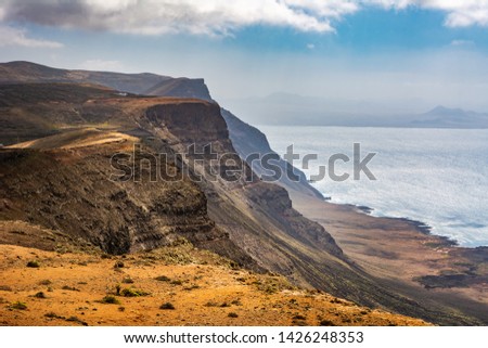 Amazing view of coastline Lanzarote, panoramic view near Mirador del Rio. Location: north of Lanzarote, Canary Islands, Spain. Artistic picture. Beauty world. 