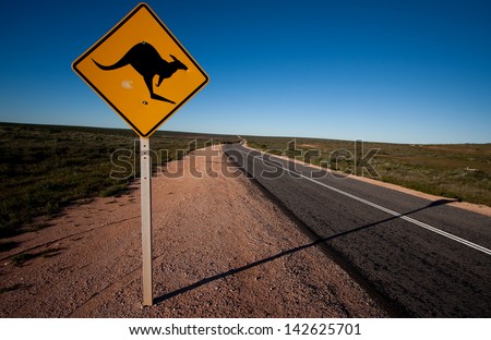 Driving around the Shark Bay in Western Australia - a kangaroo warning road sign.
