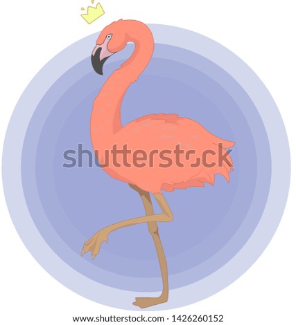 Pink flamingo, with a crown, for print.