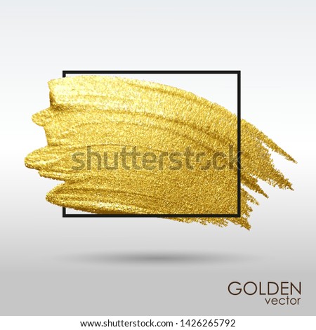 Smear with an artistic brush. Gold grunge texture in a frame. A brilliant festive pattern. Light transparent background. Vector abstract image. A high resolution.
