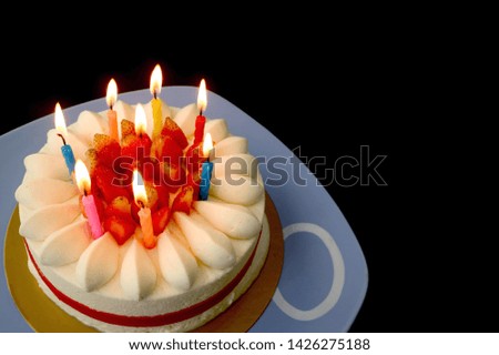 Strawberry Vanilla Short Cake with Shining Candles in the Dark