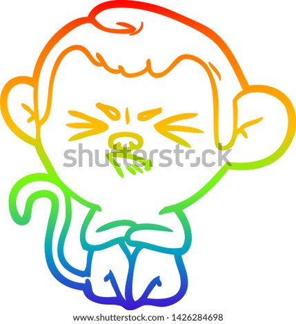 rainbow gradient line drawing of a cartoon annoyed monkey