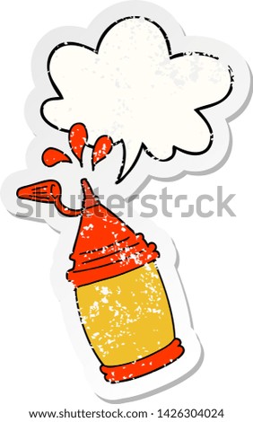 cartoon ketchup bottle with speech bubble distressed distressed old sticker