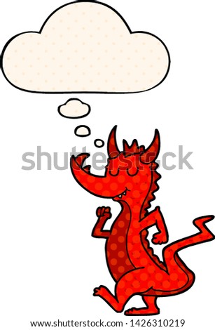 cartoon cute dragon with thought bubble in comic book style