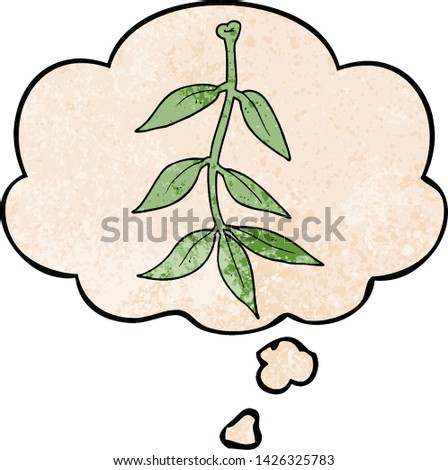 cartoon leaves with thought bubble in grunge texture style