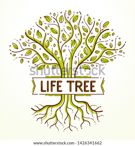 Tree of life, life and death, the cycle of life, vector logo drawing in linear style, classic symbol.