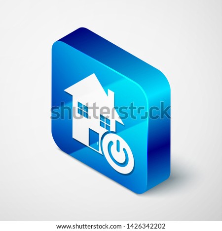 Isometric Smart home icon isolated on white background. Remote control. Blue square button. Vector Illustration