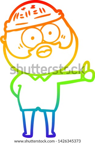 rainbow gradient line drawing of a cartoon bearded man giving thumbs up sign