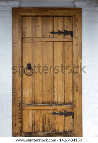 Wooden door with on white background
