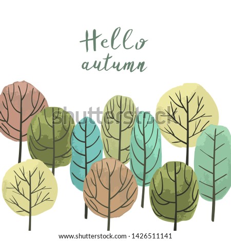 Autumn print. Card with watercolor tree. Vector hand drawn illustration