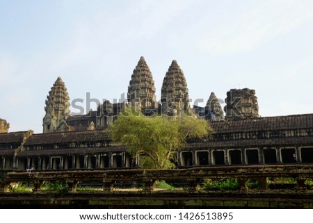 Angkor Wat, Cambodia, one of the largest religious monuments in the world, on a site measuring 162.6 hectares first built as a Hindu, but then transformed to a buddhist temple. Photos from outside.
