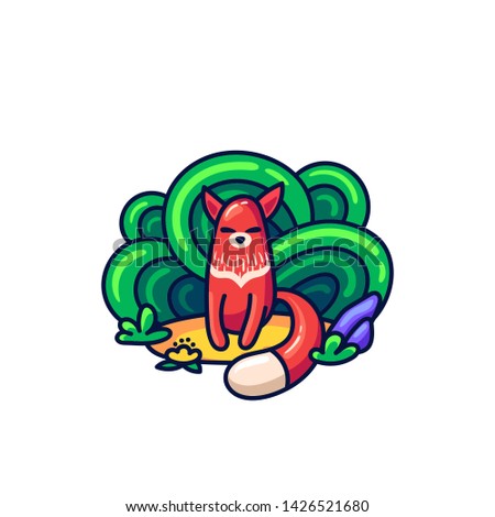 Cute fox in doodle style. May be used as sticker, coloring, badge, print or in another project. Vector illustration.