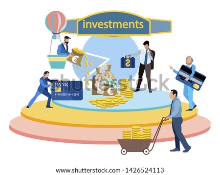 Metaphor of investment in startup company business. Cartoon raster illustration