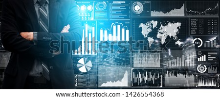 Data Analysis for Business and Finance Concept. Graphic interface showing future computer technology of profit analytic, online marketing research and information report for digital business strategy.
