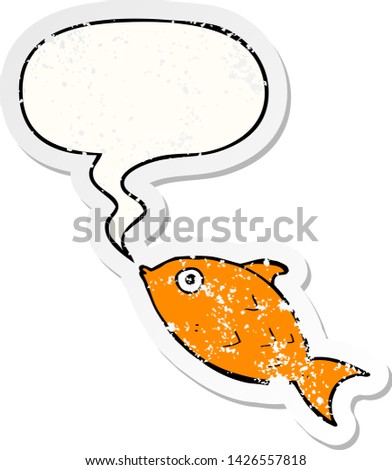cartoon fish with speech bubble distressed distressed old sticker