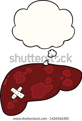 cartoon unhealthy liver with thought bubble